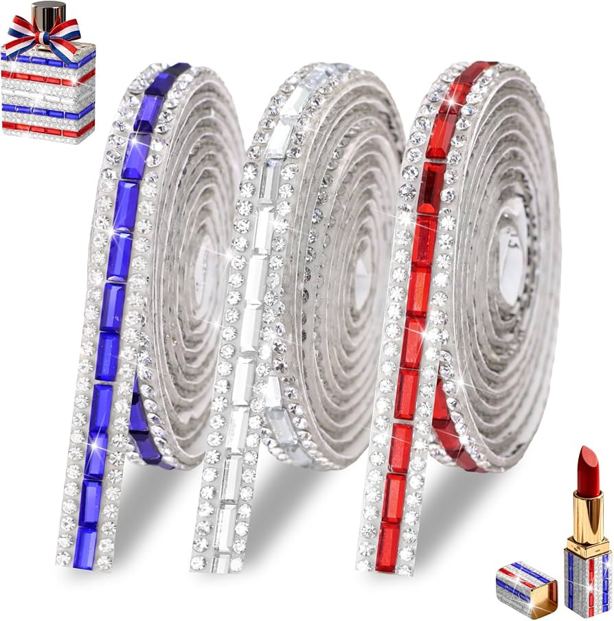 Patriotic Rhinestone Ribbons for 4th of July,Red Blue And White Diamond Strip for DIY Craft,3 Yar... | Amazon (US)