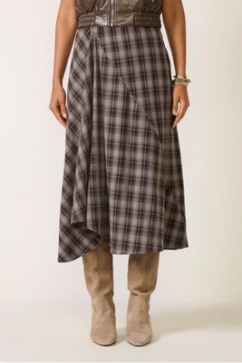 EVEREVE Women's Ainsley Plaid Asymetrical Skirt, Size Small, Brown | Evereve