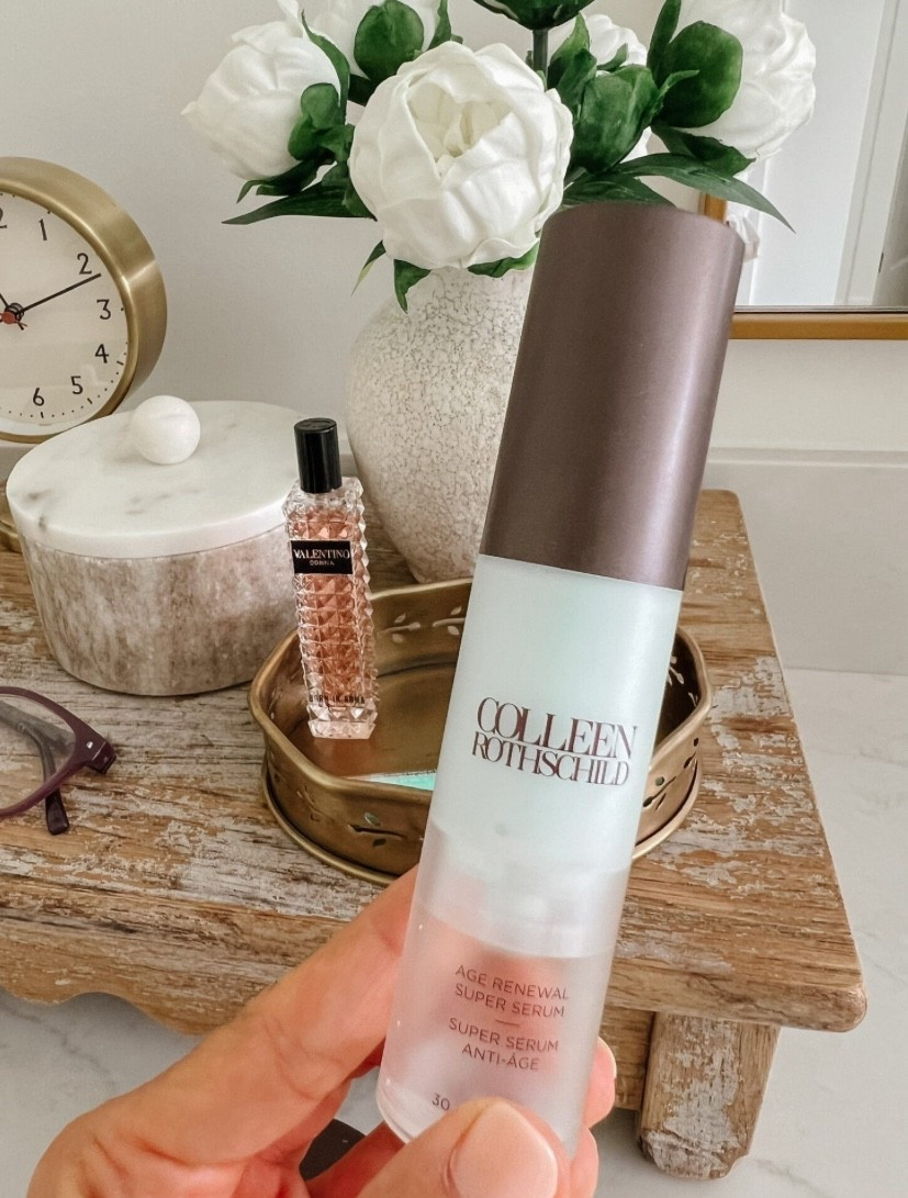 Colleen Rothschild Age Renewal Super Serum 

This serum fights six signs of aging : texture, dehydration, elasticity, fine lines, radiance and tone. It’s infused with more than 20 potent ingredients including peptides, collagen boosters, amino acids, vitamins and plant extracts. Apply a few drops all over your face, not forgetting your neck.

#LTKmorningroutine #LTKBeauty #LTKselfcare