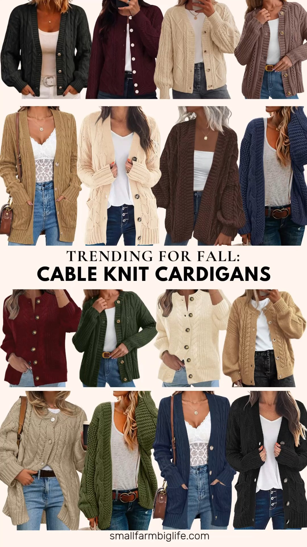 Cable knit cardigans are trending everywhere this fall, and this chunky, cozy style is such an easy layering piece for autumn outfits.

The cream and wine red Chunky Cable Knit Cardigans are both such easy oversized staples, and the black CHICME Open Front Cardigan has a nice lantern sleeve detail that adds a bit of drama. For a lighter option, the camel and navy MEROKEETY Oversized Cardigans are perfect for layering over a blouse for business casual workwear.

The beige PRETTYGARDEN Chunky Coatigan and the brown PRETTYGARDEN Lantern Sleeve Cardigan both bring that classic cable knit texture with a polished, coat like silhouette, and the wine red and cream Rapbin Open Front Cardigans are great versatile basics to build around.

For something with a bit more character, the nutmeg and army green LILLUSORY Crochet Cable Knit Cardigans have such a cozy, textured look, and the camel BTFBM Chunky Cardigan and the oatmeal Saodimallsu Cardigan Sweater Dress round out the loose, oversized options nicely. The dusty blue and army green Oversized Open Front Cardigans add a fun pop of color to the mix, and the black MEROKEETY Ribbed Cuff Cardigan finishes the lineup with a trendy, structured hem.

So many cozy cable knit cardigans to shop for fall, all linked for you.

#amazonfashion #cableknit #fallfashion #falloutfits #autumnoutfits 

 #LTKootd #LTKOver40 #LTKWorkwear