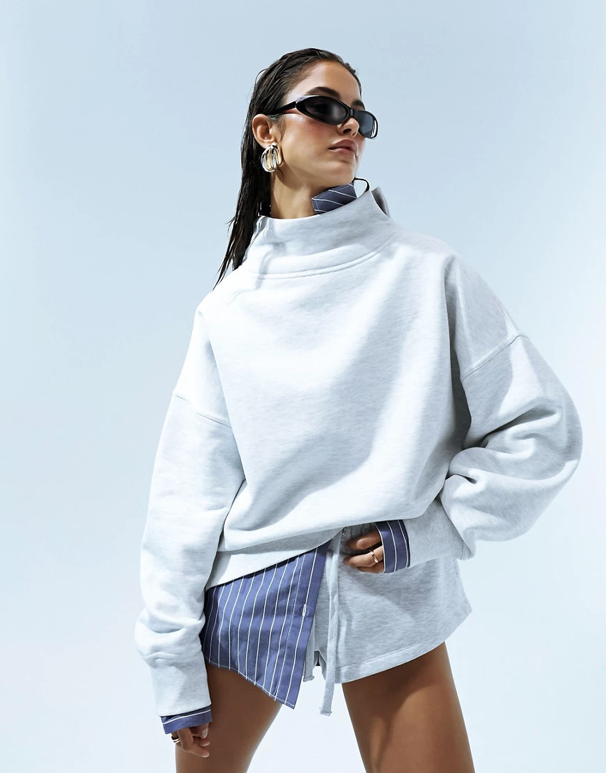ASOS DESIGN heavyweight high neck sweatshirt in gray heather | ASOS (Global)