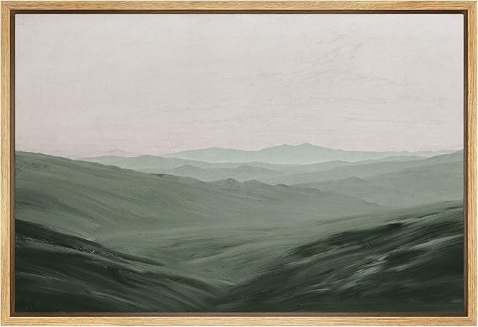 SIGNFORD Framed Canvas Wall Art Monochromatic Green Mountains and Valleys Landscape Wilderness Oi... | Amazon (US)
