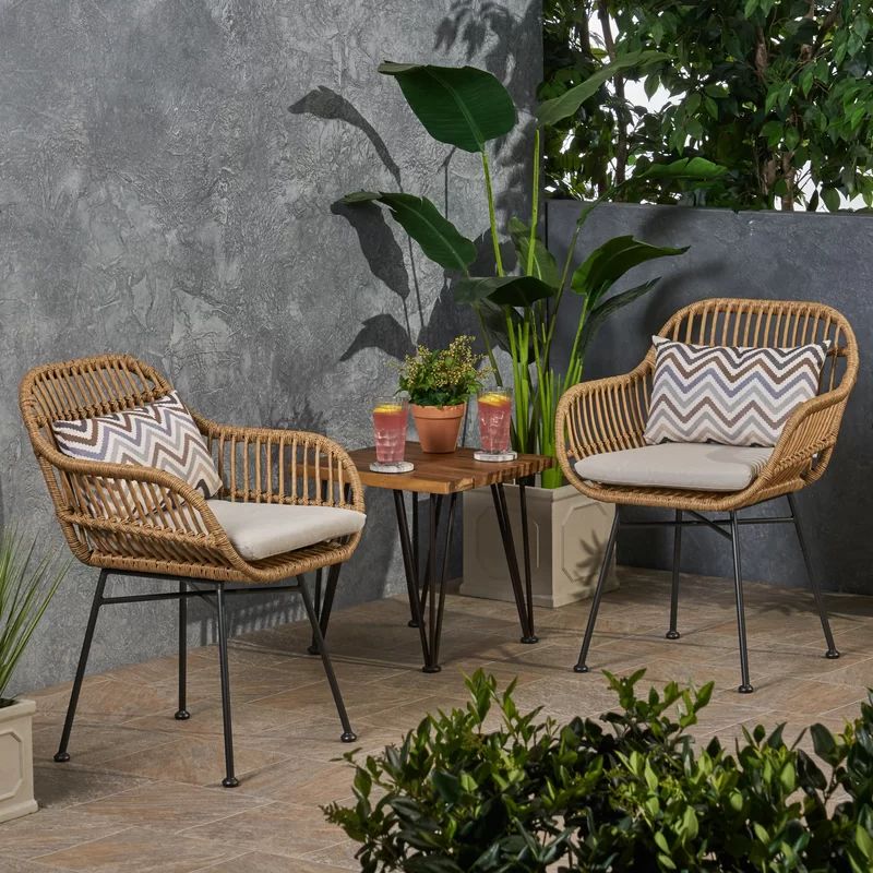 Enger Outdoor Woven Patio Chair with Cushion (Set of 2) | Wayfair North America