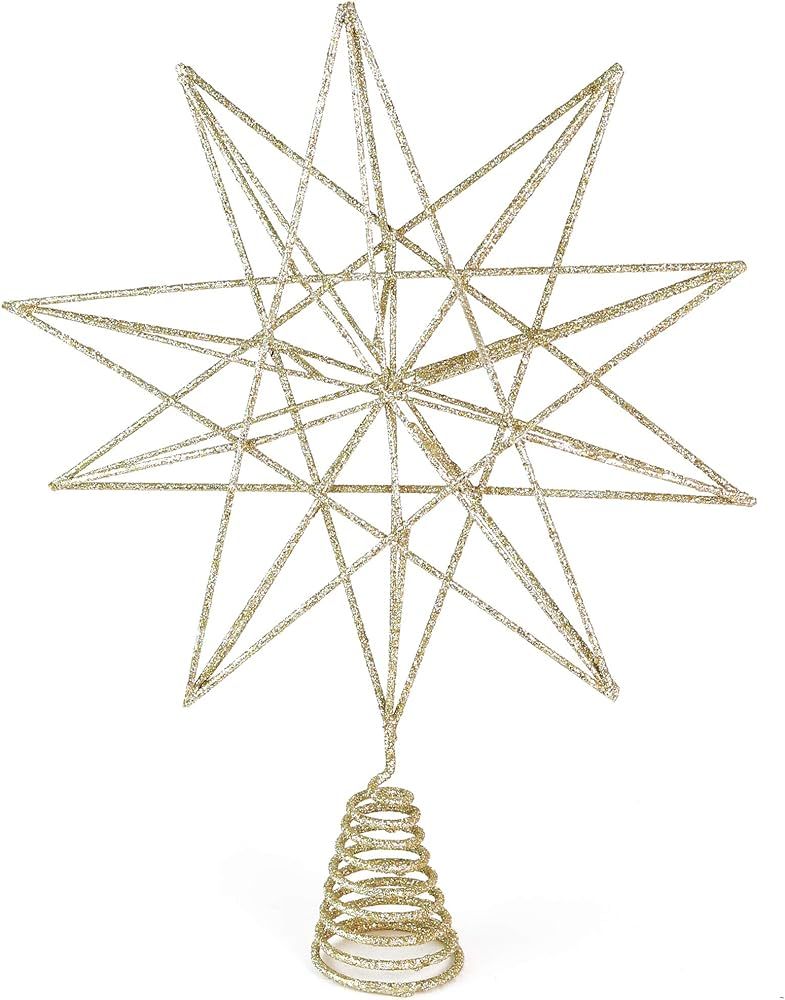 Ornativity Glitter Star Tree Topper - Christmas Sparkly Metal 3-D Dimensional Hallow Wire Star Xm... | Amazon (US)