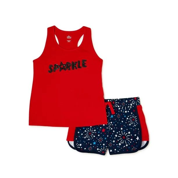 Girls’ Americana Flip Sequin Tank Top and Shorts, 2-Piece Outfit Set, Sizes 4-18 | Walmart (US)