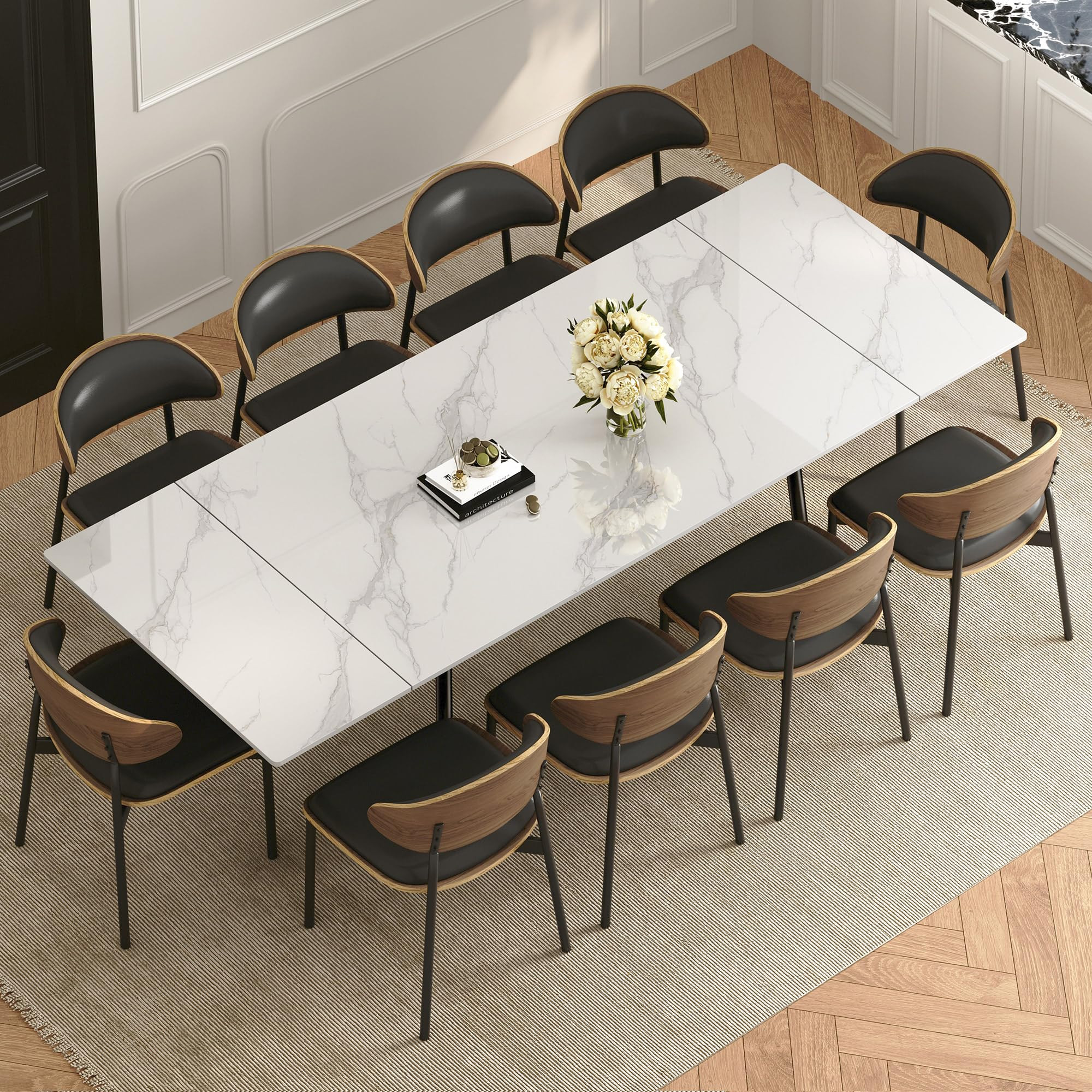 62.9"-94.4" Modern Extendable Dining Table for 6 to 10 Seats, Rectangular Sintered Stone Table wi... | Amazon (US)