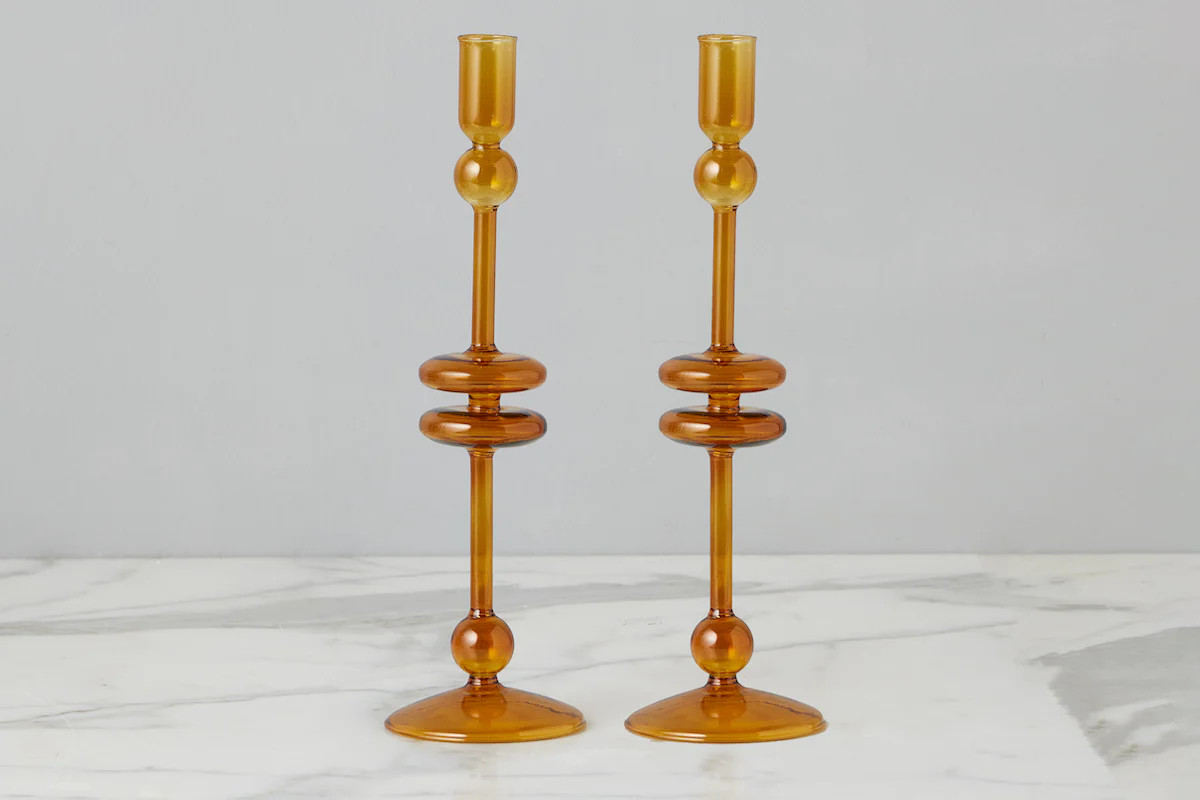 Amber Glass Candlestick Pair, Large | etúHOME