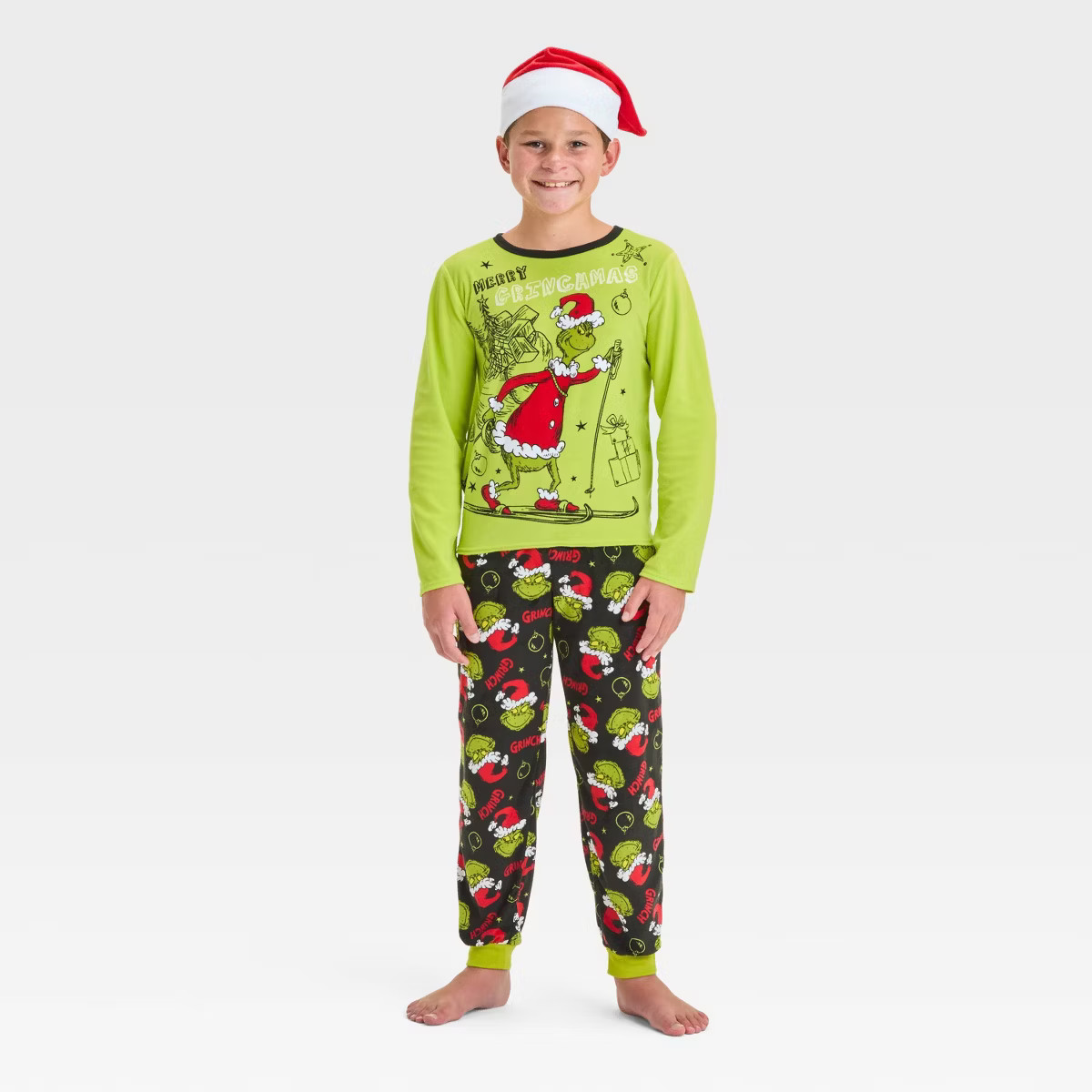 Boys' The Grinch Christmas 2pc Cozy Pajama Set and Santa Hat - Green | Target