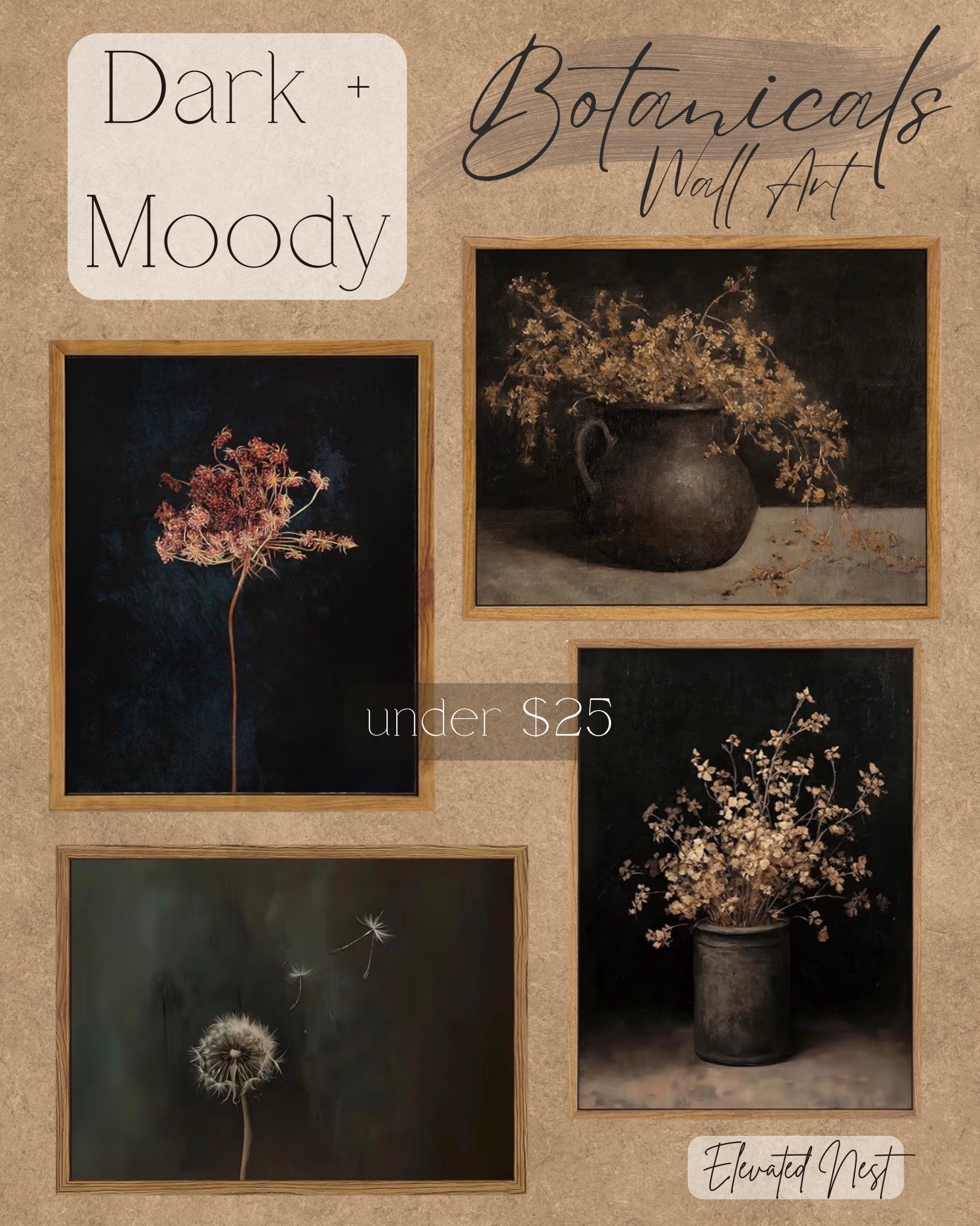 Dark + Moody Botanical Wall Art under $25! #wallart #moody #homedecor #painting

#LTKHome