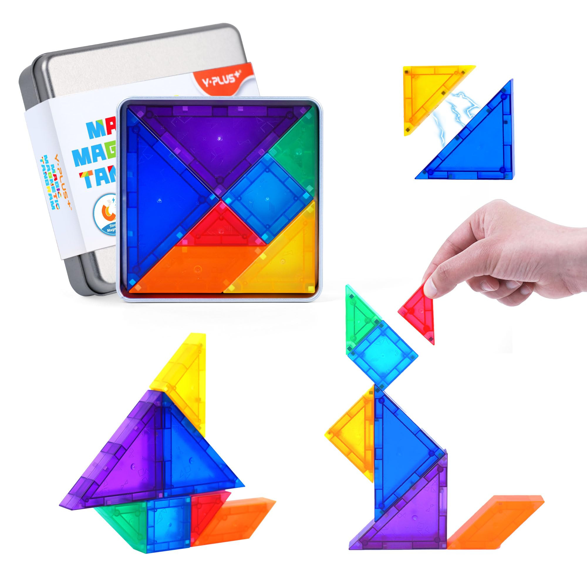 YPLUS Magnetic Tangrams Puzzle, 700 Shapes 3D Magnet Blocks Montessori Toys for STEM, Educational... | Amazon (US)