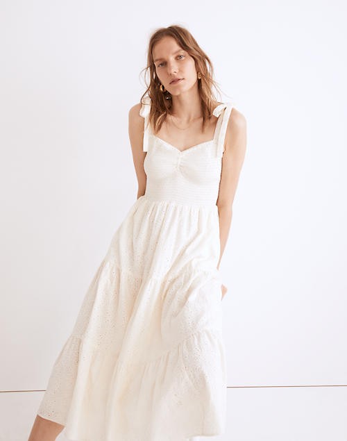 Eyelet Lucie Tie-Strap Tiered Midi Dress | Madewell