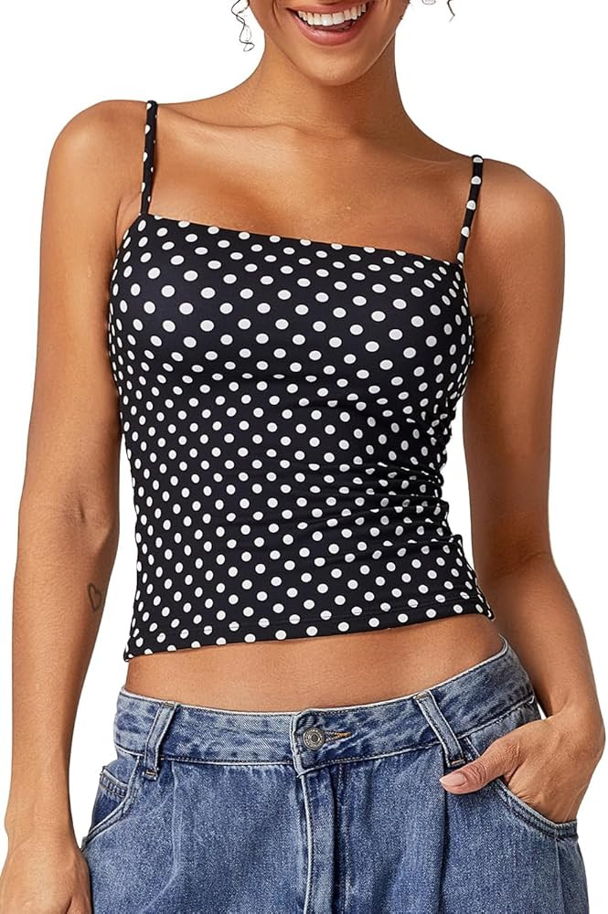 QINSEN Women's Double Lined Basic Tank Top Adjustable Spaghetti Straps Sleeveless Camisole Shirts | Amazon (US)