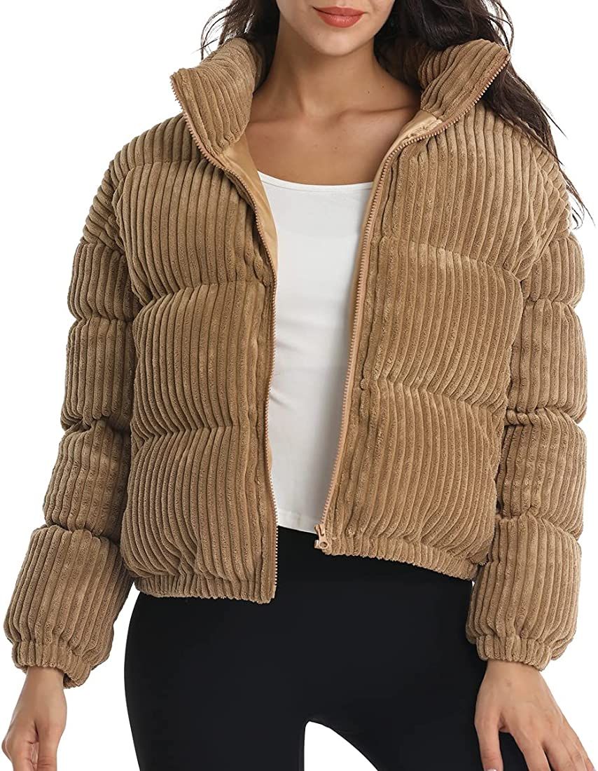 AUTOMET Women's Winter Coats Corduroy Puffer Jacket Casual Zip Up Long Sleeve Lightweight Short D... | Amazon (US)