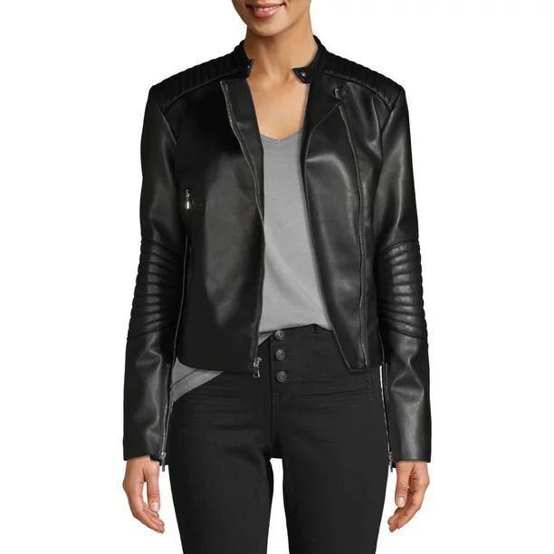 Kendall + Kylie Women's Faux Leather Asymmetrical Jacket | Walmart (US)