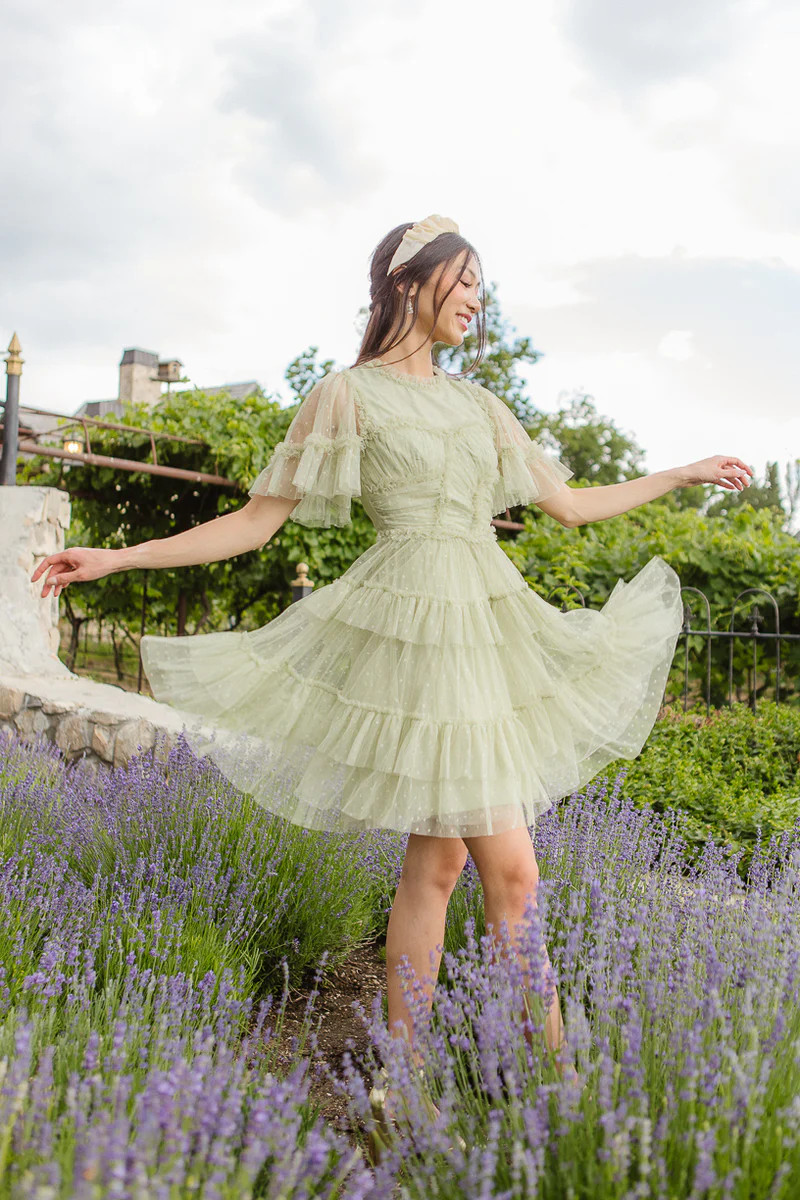 Short Whimsical Dress in Sage | Ivy City Co