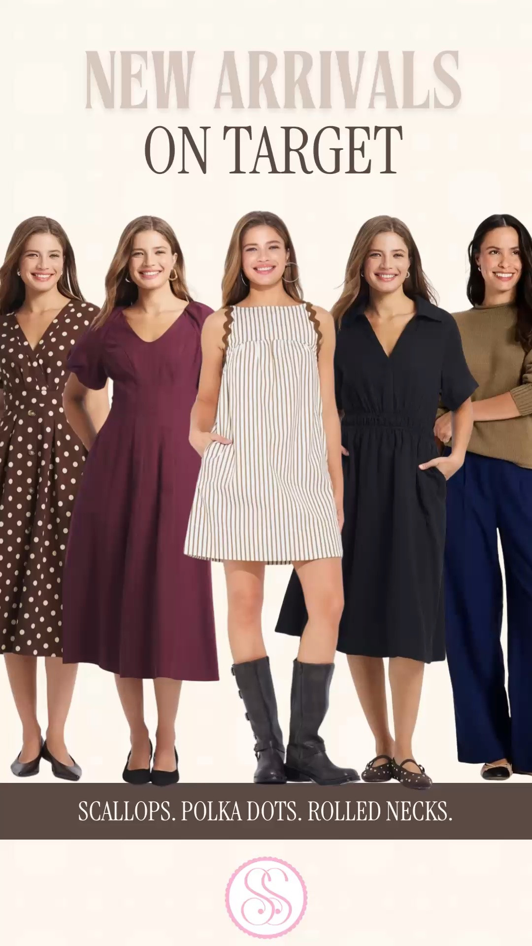 Target new arrivals | Target fall dresses | September and October outfits | preppy fall style

Target is SO back. Again. 👀

A brown polka dot midi, a burgundy puff sleeve dress, a striped mini with scalloped trim, a navy shirtdress AND a rolled neck sweater? I was already sold on the dresses, but the scallops really got me.

These are such good finds for that September to October stretch when you need outfits for work, teaching, church, brunch and whatever else lands on the calendar. The polka dots and burgundy are ready for fall, while the striped mini still works on a warm September day. Which one caught your eye first? Mine is the scalloped dress. 🤎

Shop the new Target arrivals below.

Target new arrivals women, Target fall fashion 2026, Target style, Target finds, Target fashion finds, Target fall outfits, Target outfits women, Target dresses women, Target fall dresses, fall dresses women, fall outfit ideas women, September outfits women, October outfits women, brown polka dot dress, polka dot midi dress, burgundy midi dress, puff sleeve midi dress, striped mini dress, scalloped dress, navy shirtdress, rolled neck sweater women, preppy fall outfits, teacher outfits fall, fall work outfits women, church dresses for fall, affordable fall fashion

#TargetStyle #TargetFinds #FallOutfits #FallDresses #PreppyStyle #TeacherOutfits #WorkOutfits #FallDress

#LTKSeasonal #LTKWorkwear #LTKootd