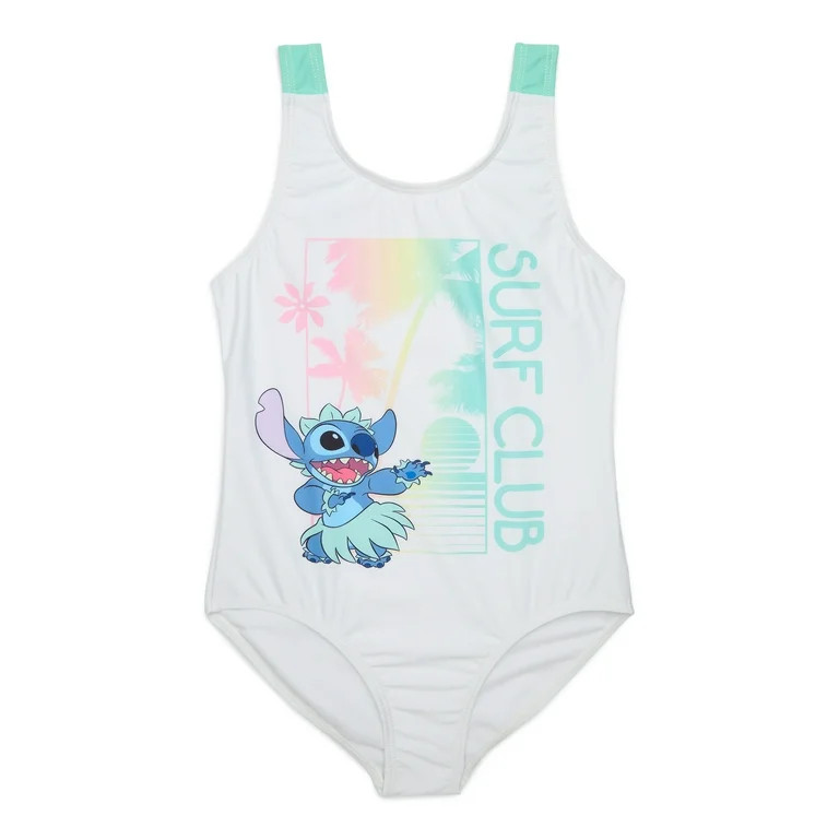 Disney Stitch Girls One-Piece Swimsuit with UPF 50+, Sizes 4-12 | Walmart (US)