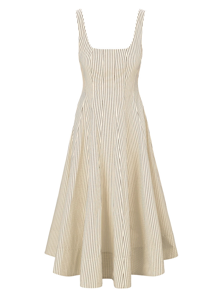 Women's Wells Striped Sleeveless Fit & Flare Dress - Ivory Dark Oak Micro Stripe - Size 0 | Saks Fifth Avenue
