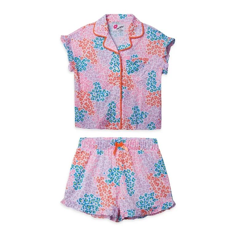 Luv Betsey Girls Ruffle Short Sleeve Button Front Top with Ruffle Short, 2-Piece Pajama Set, Size... | Walmart (US)
