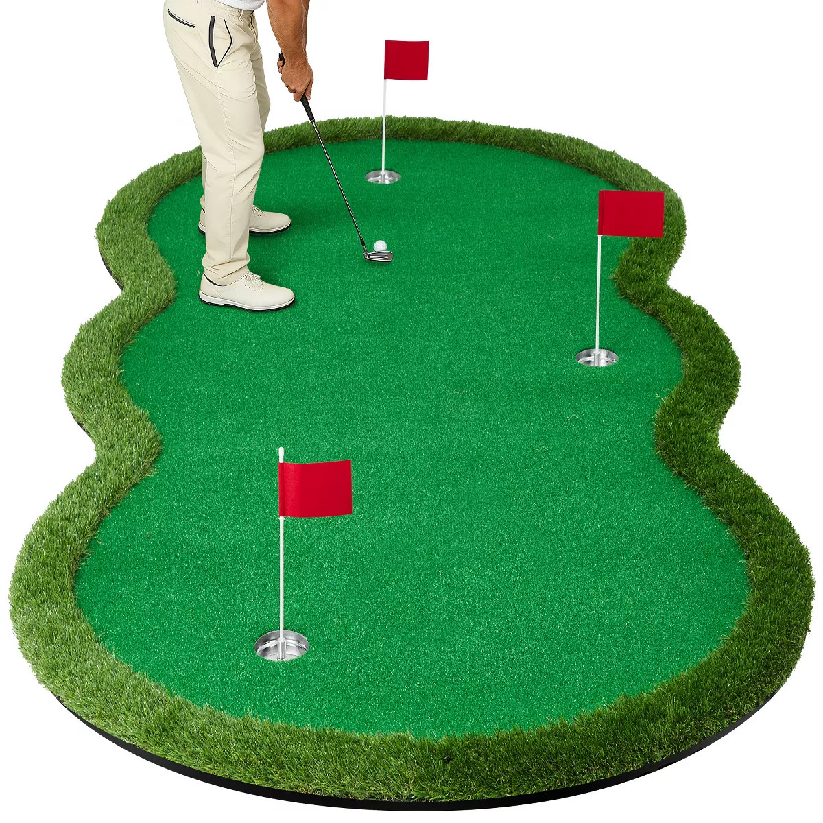 Golf Putting Green Mat 10x5ft, Indoor Outdoor Practice Putting Mat with 3 Holes & Flags, Thick Ba... | Target