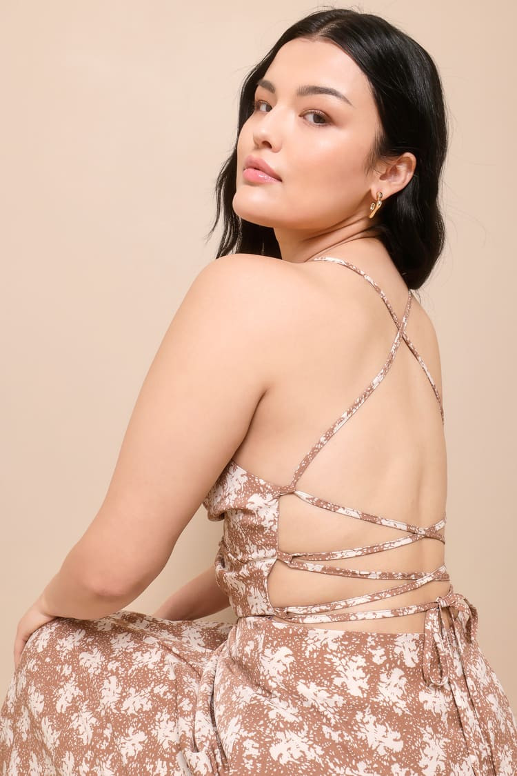 Picturesque Moments Brown Floral Print Strappy Maxi Dress | Lulus