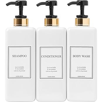 Shampoo and Conditioner Dispenser - Modern Gold Design Large 27oz Shower Soap Dispenser Set of 3,... | Amazon (US)