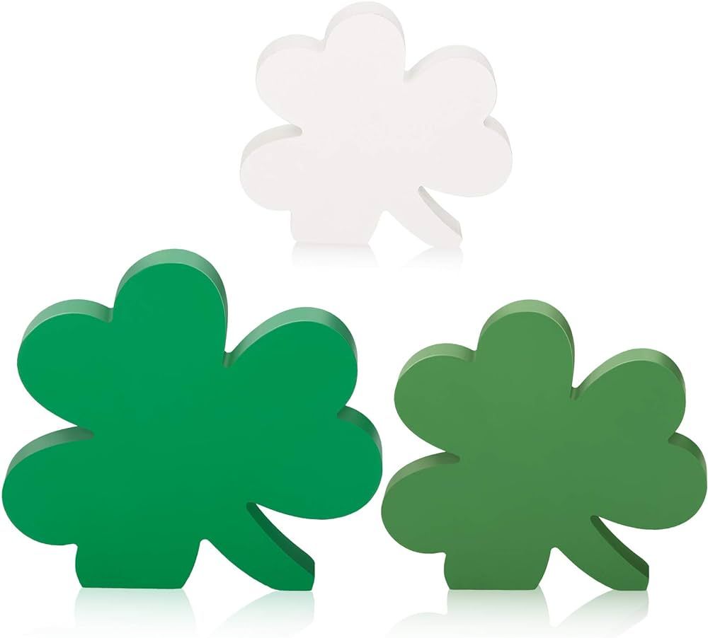 Hicarer 3 Pieces St. Patrick's Day Wooden Decors Irish Shamrocks Ornaments Lucky Clover Baubles G... | Amazon (US)