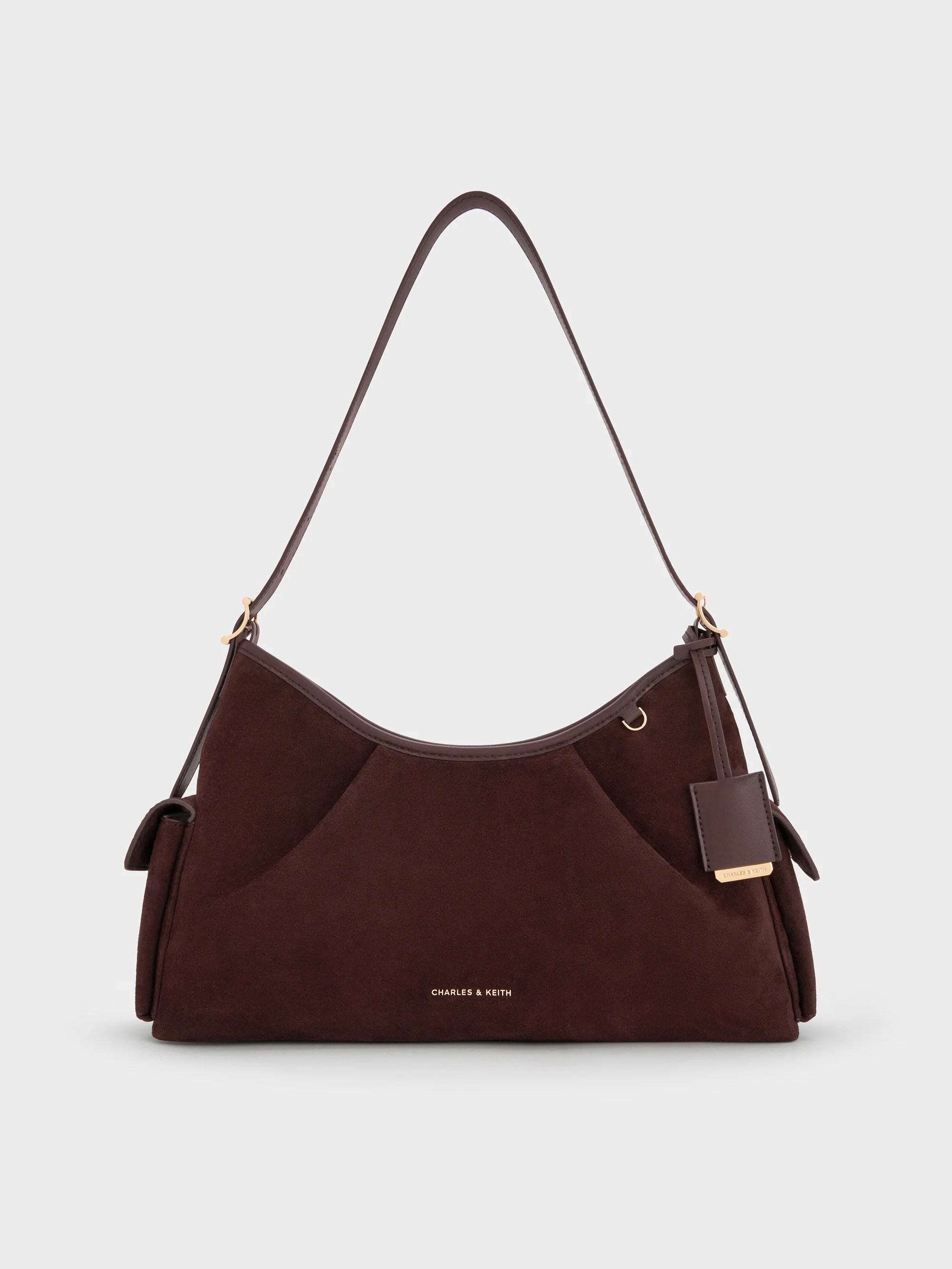 Khai Recycled Suede Side-Pocket Shoulder Bag
    
         - Espresso Brown | Charles & Keith US