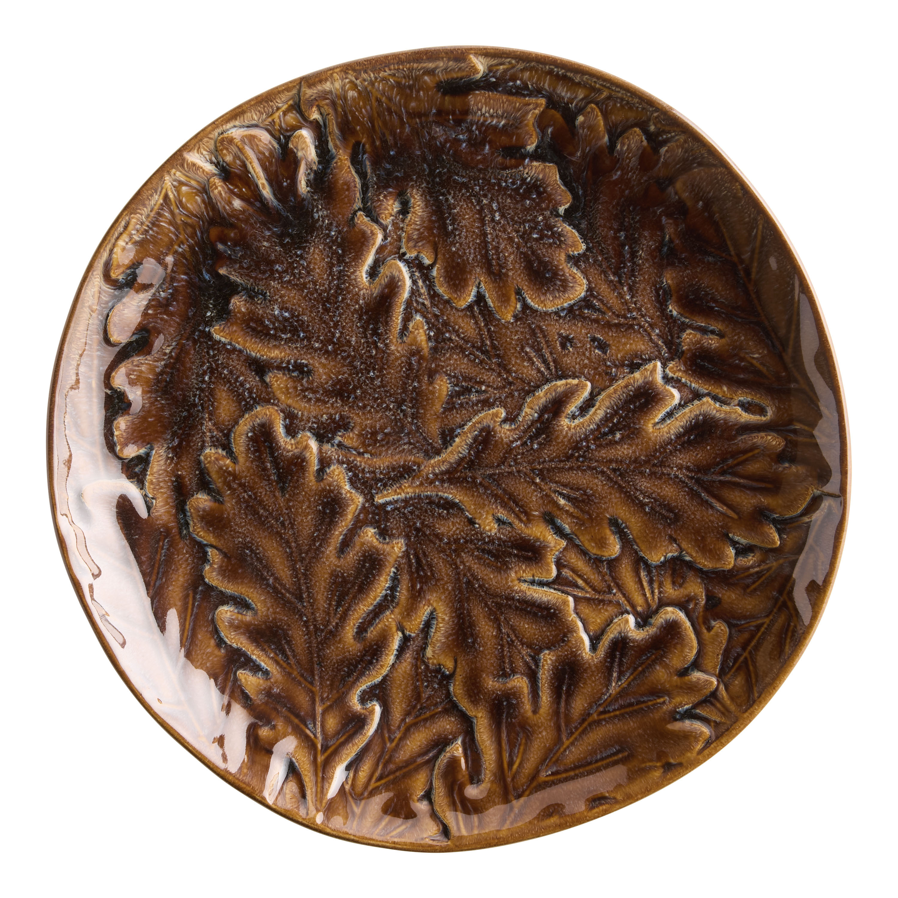 Natick Amber Leaves Reactive Glaze Organic Salad Plate - World Market | World Market