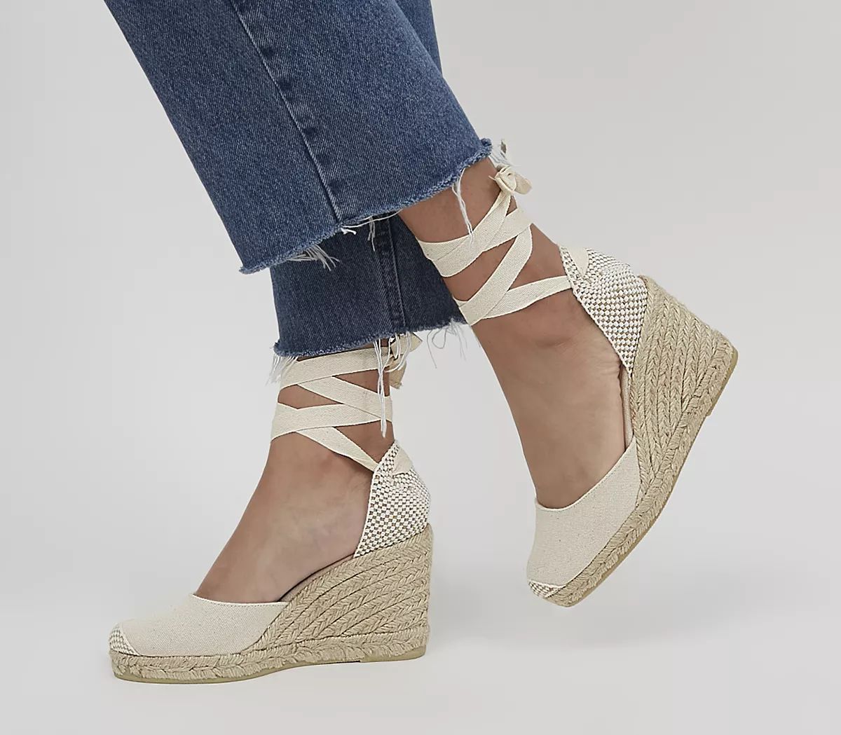 OFFICE
								Marmalade Ankle Tie Espadrille Mid Heel Wedges
								Natural Canvas | OFFICE London (UK)