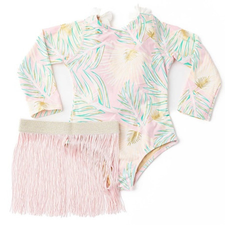 Pink & Green Metallic Girls Long Sleeve Hula Girl One Piece Swimsuit 3t-10 | Shade Critters