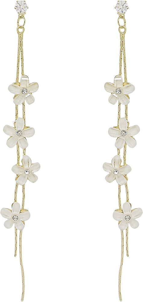 KALLACALLA Flower Drop Earrings, 925 Silver Needle Post Back, Linear Earrings, Flower Dangle Earr... | Amazon (US)