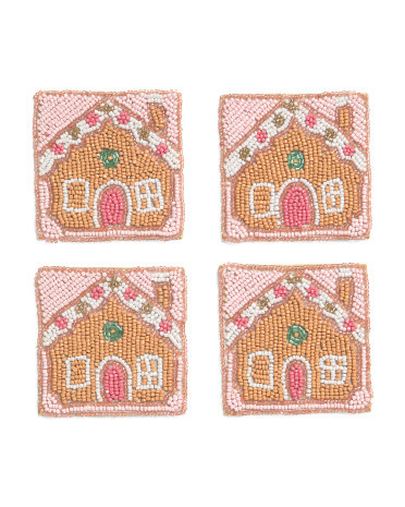 Set Of 4 Pinkmas Gingerbread House Beaded Coasters | TJ Maxx