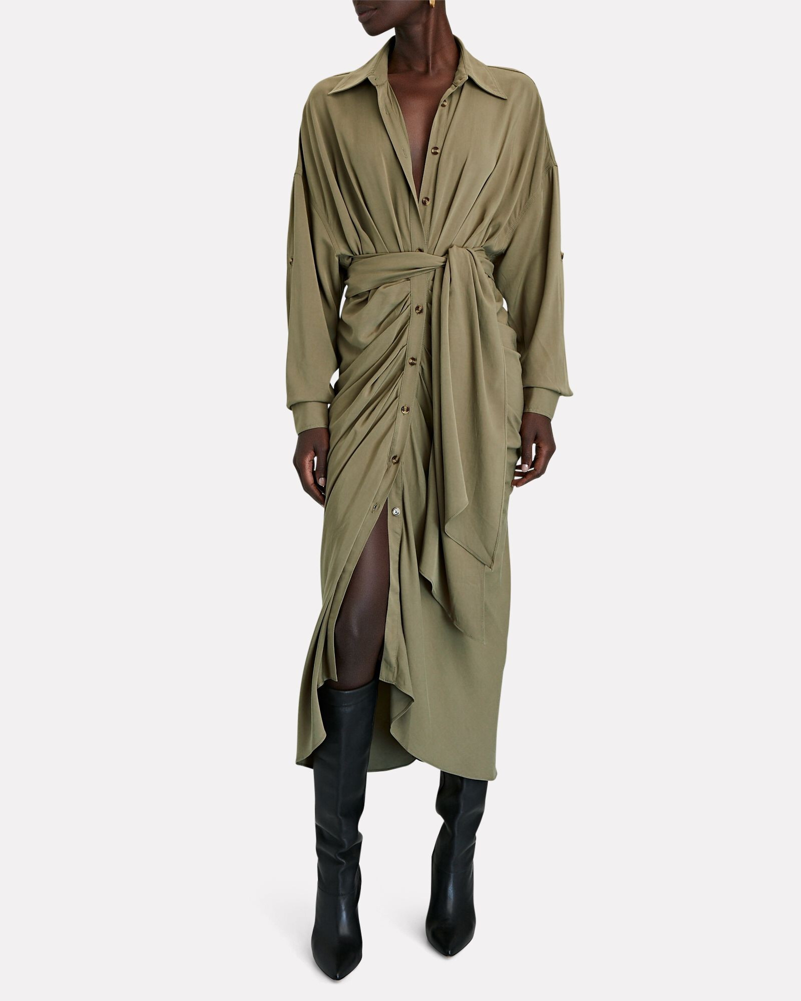 Gathered Midi Shirt Dress | INTERMIX