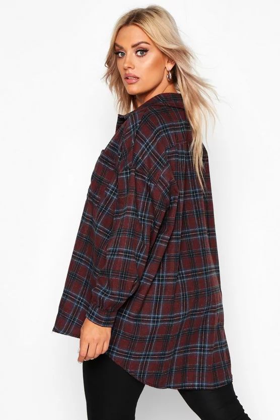 Plus Flannel Oversized Boyfriend Shirt | Boohoo.com (US & CA)