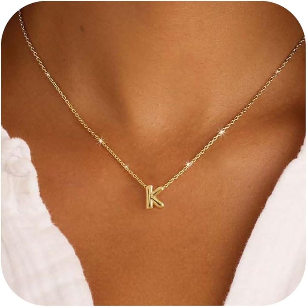 Bubble Gold Silver Letter Necklace Initial Necklaces for Women Dainty Personalized Charm Pendant ... | Amazon (CA)