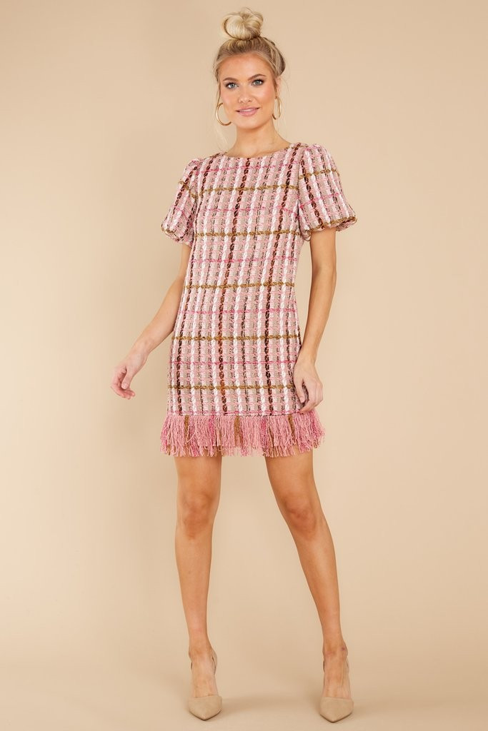 Higher Class Pink Tweed Dress | Red Dress 