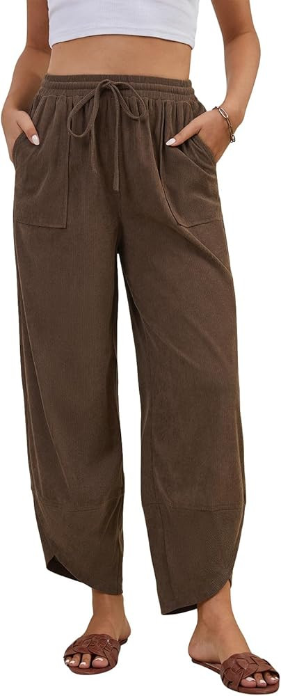 Barrel Harem Linen Pants Wide Leg Pants Baggy Palazzo | Amazon (US)