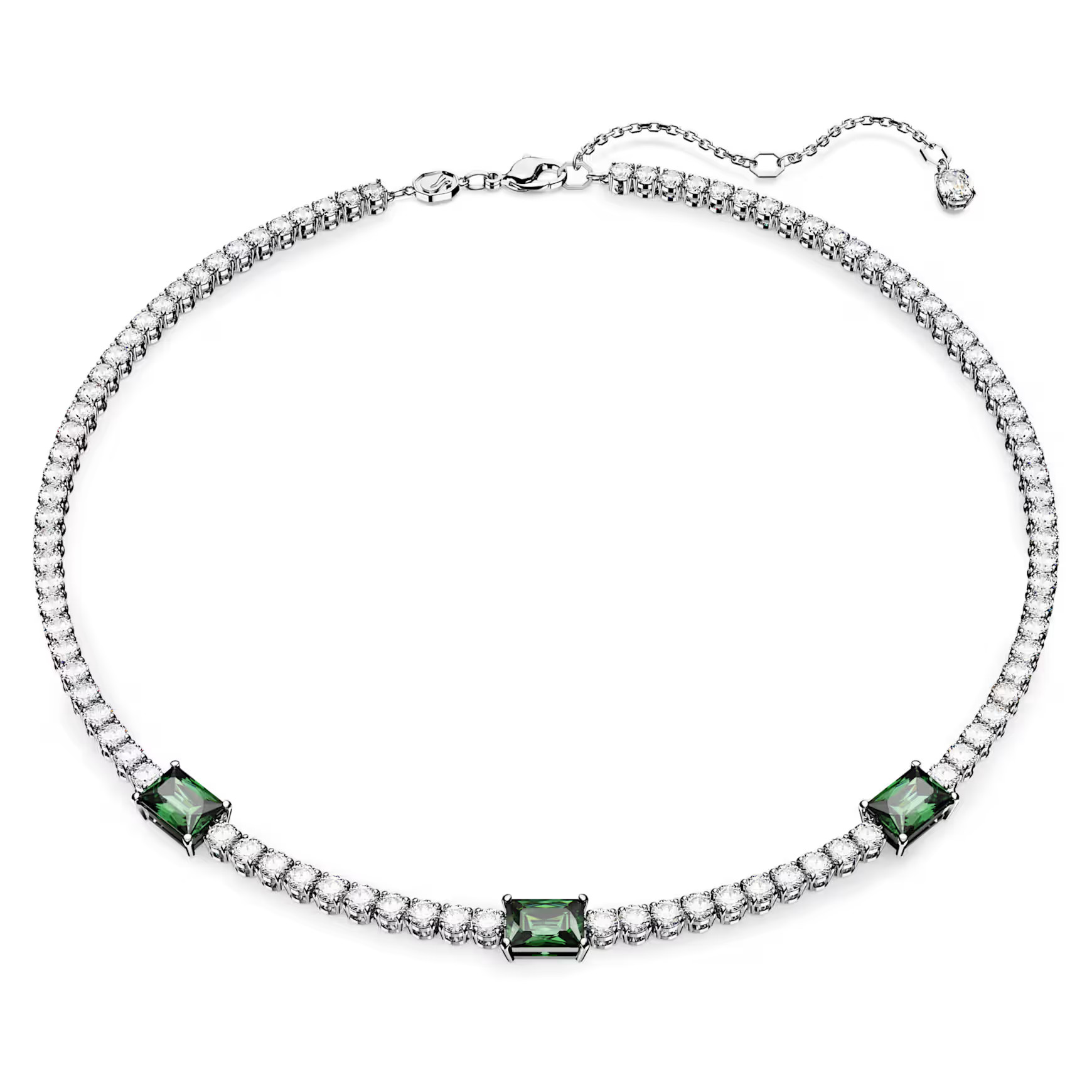 Matrix Tennis necklace, Mixed cuts, Green, Rhodium plated by SWAROVSKI | SWAROVSKI