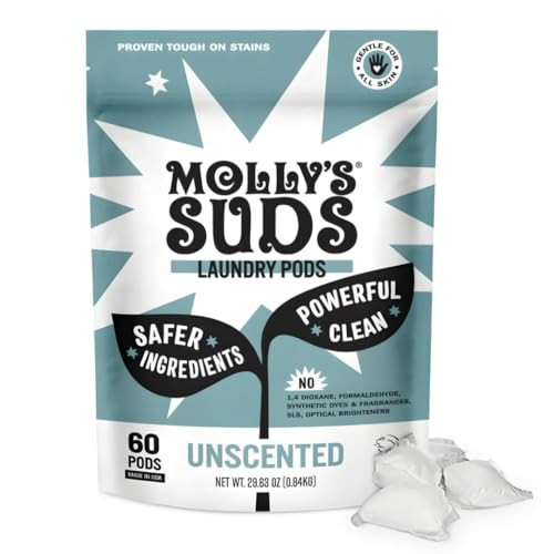 Molly's Suds Laundry Detergent Pods | Clean Detergent for Sensitive Skin | Ultra Concentrated and Stain Fighting | Unscented - 60 Count | Amazon (US)
