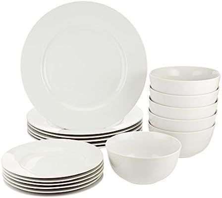 AmazonBasics 18-Piece White Kitchen Dinnerware Set, Dishes, Bowls, Service for 6 | Amazon (US)
