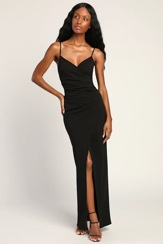 Sweetest Admirer Black Ruched Surplice Maxi Dress | Lulus (US)