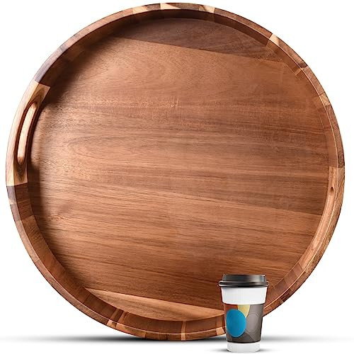 Extra Large Round Serving Tray, 20INCH, Heavy Duty Acacia Wood Trays for Big Ottoman Coffee Table Counter Giant Decorative Organizer Tray, Huge Kitchen Serveware Cheese Board Charcuterie Tray | Amazon (US)