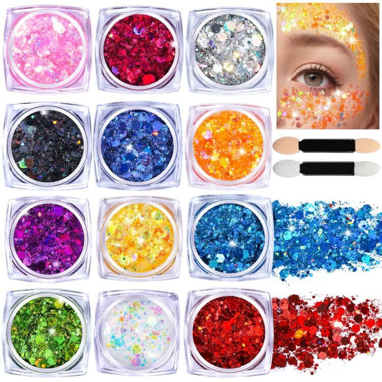 Teenitor Face Glitter Makeup Festival Body Glitter Gel, 12 Colors Face and Body Glitter Gel, Hair... | Amazon (US)