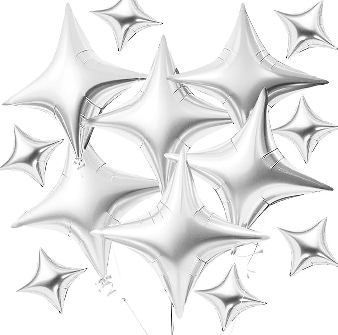 TONIFUL 30Pcs 26In&10In Star Balloons Large Silver Four Pointed Star Shape Foil Balloons Mini Sta... | Amazon (US)