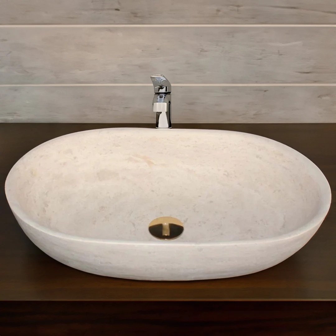 Travertine Ellipse Sink, Natural Stone Thin Edge, Trough Vessel Washbasin | Etsy (US)