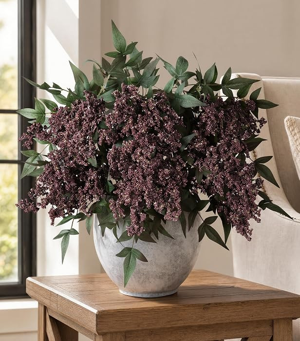 Fake Flowers 35 Inch Berry Stems Faux Flowers for Vase 3 Pcs Realistic Faux Berry Spray for Home ... | Amazon (US)