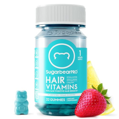 SugarBearPro Hair Vitamin Gummy 1 Month Supply, Extra Strength Biotin 6000mcg for Hair Growth, Vegan Vitamin B12, MSM, Inositol, Omega 3, Elderberry, Certified Kosher, Halal, Cruelty-Free | Amazon (US)