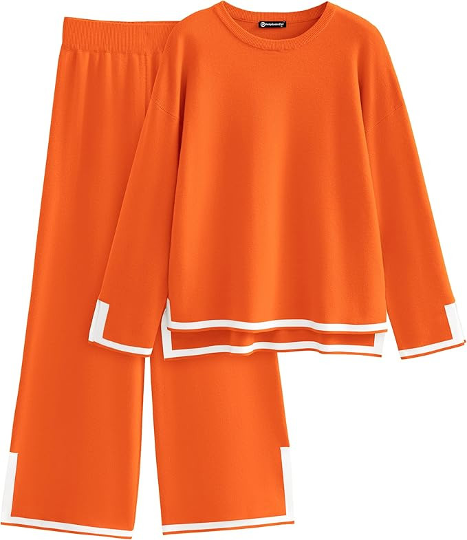PRETTYGARDEN Women's 2 Piece Fall Knit Sweater Set Long Sleeve Tops Wide Leg Pants Sweatsuit Trac... | Amazon (US)