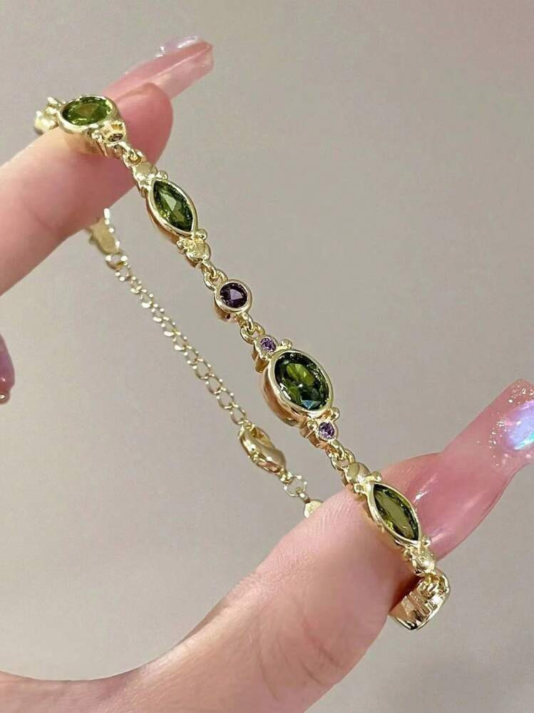 1 pièce Bracelet vintage en vert olive avec cristal artificiel et cubic zirconia pour femmes, br... | SHEIN
